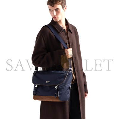 PRADA LARGE RE-NYLON AND LEATHER SHOULDER BAG 2VD052 (34*29.5*14.5cm)